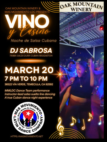 The Cave at Oak Mountain Winery - Vino y Casino Noche de Salsa Cubana