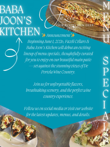 Fazeli Cellars - Baba Joon's Kitchen Menu Specials