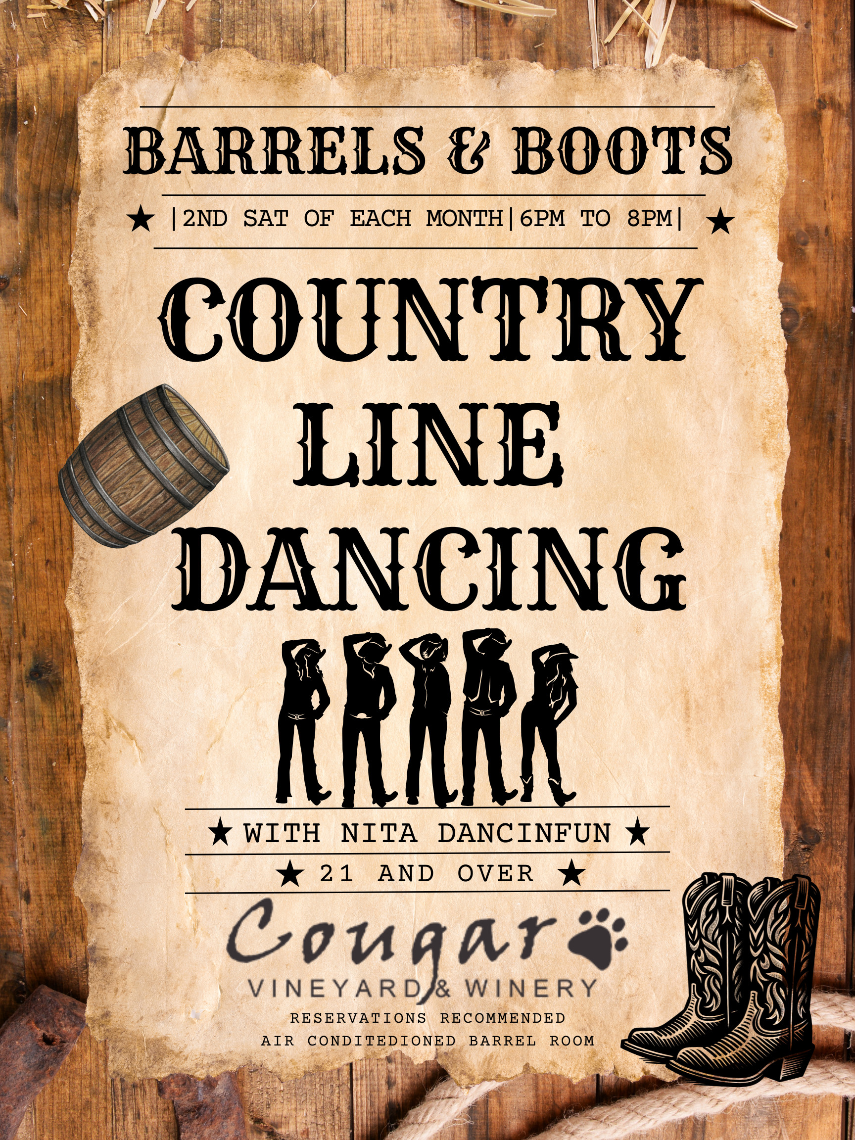 Cougar Vineyard & Winery - Barrels and Boots ~ Country Line Dancing